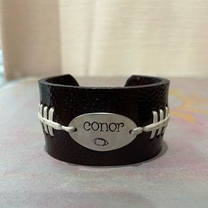 Handmade Football-style Cuff Bracelet (engraved with name “Conor”)